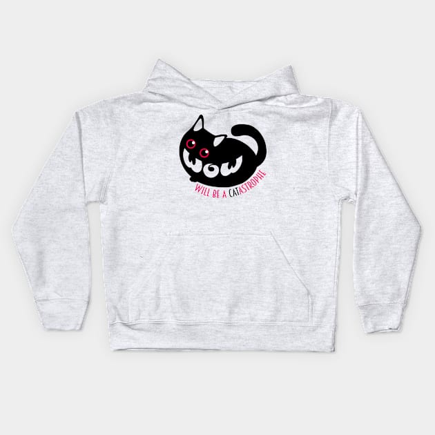 Catastrophic Kitty: A Black Cat's Ominous Warning of Impending Doom - Dark Humor and Feline Curiosity Collide in this Foreboding Prophecy Kids Hoodie by ArtMichalS